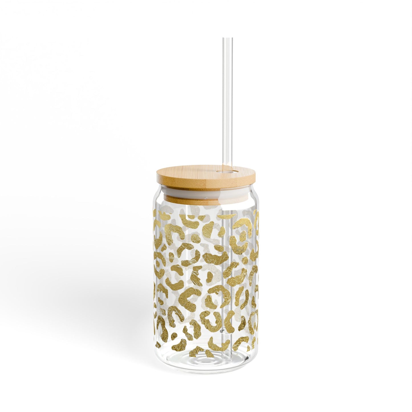 Chic 16oz Sipper Glass | Gold Leopard Design