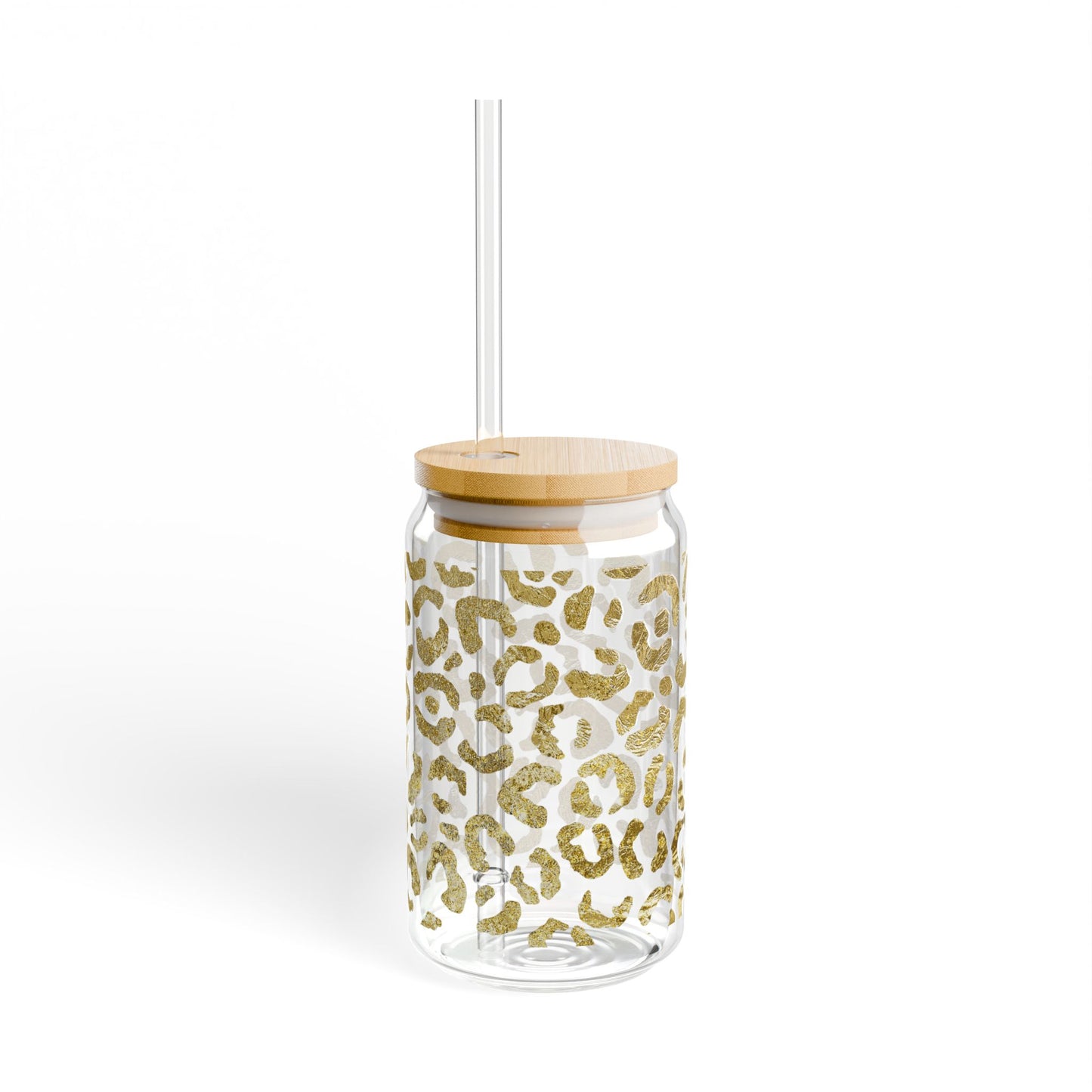 Chic 16oz Sipper Glass | Gold Leopard Design