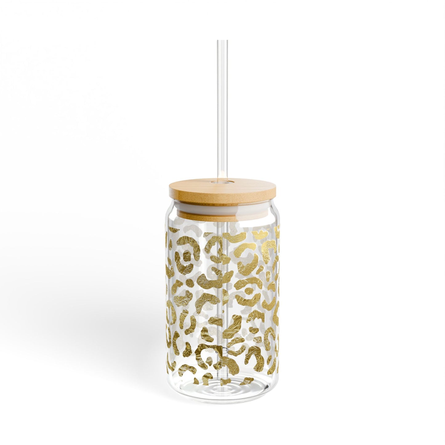 Chic 16oz Sipper Glass | Gold Leopard Design